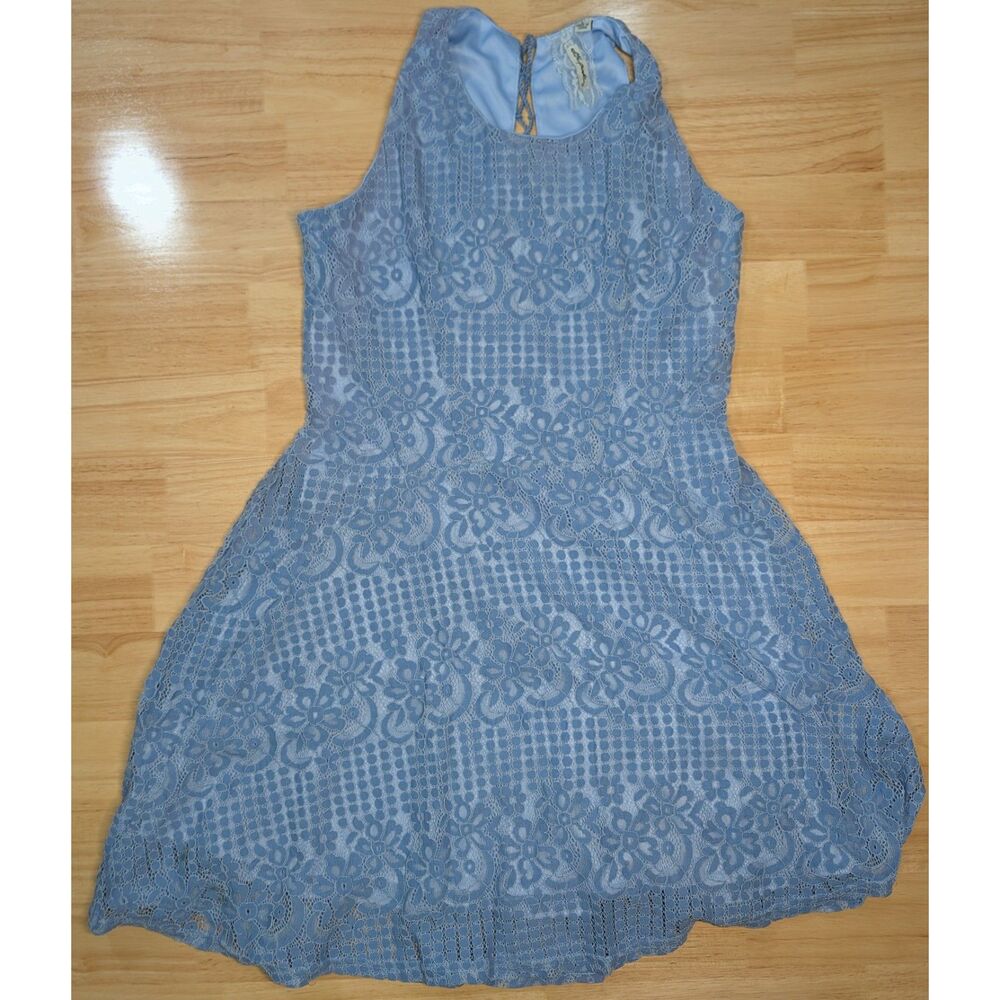 Ultra Pink Blue Lace Fit & Flare Dress Youth Large Lined Zip Back Party School‎